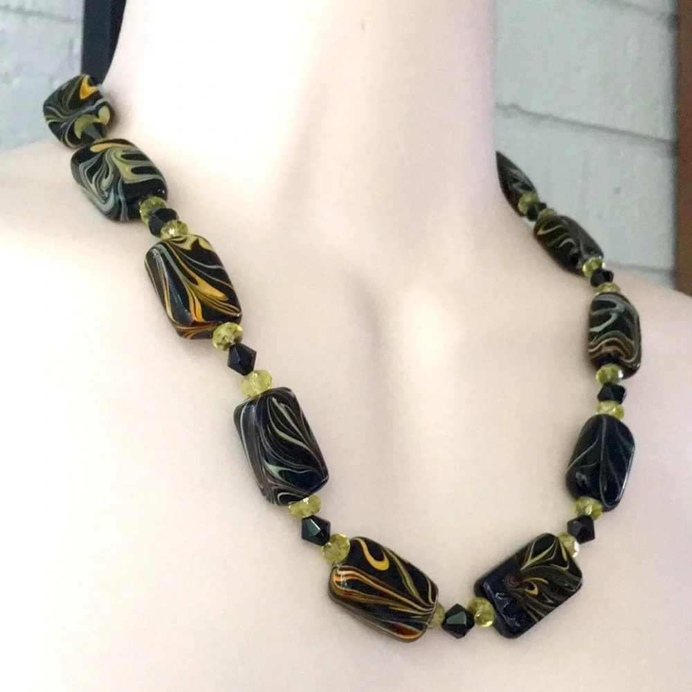 Handmade OOAK vintage Glass black bead 18 necklace - Picture 11 of 16